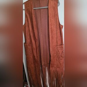 Rust/camel Faux Suede Vest/kimono With Fringe XL